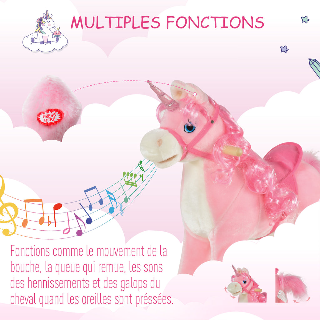 Cheval à Bascule modèle Licorne avec Sons Authentiques Selle Grand Confort Bois de peuplier Rose dim. L74 x l33 x 62H cm-4