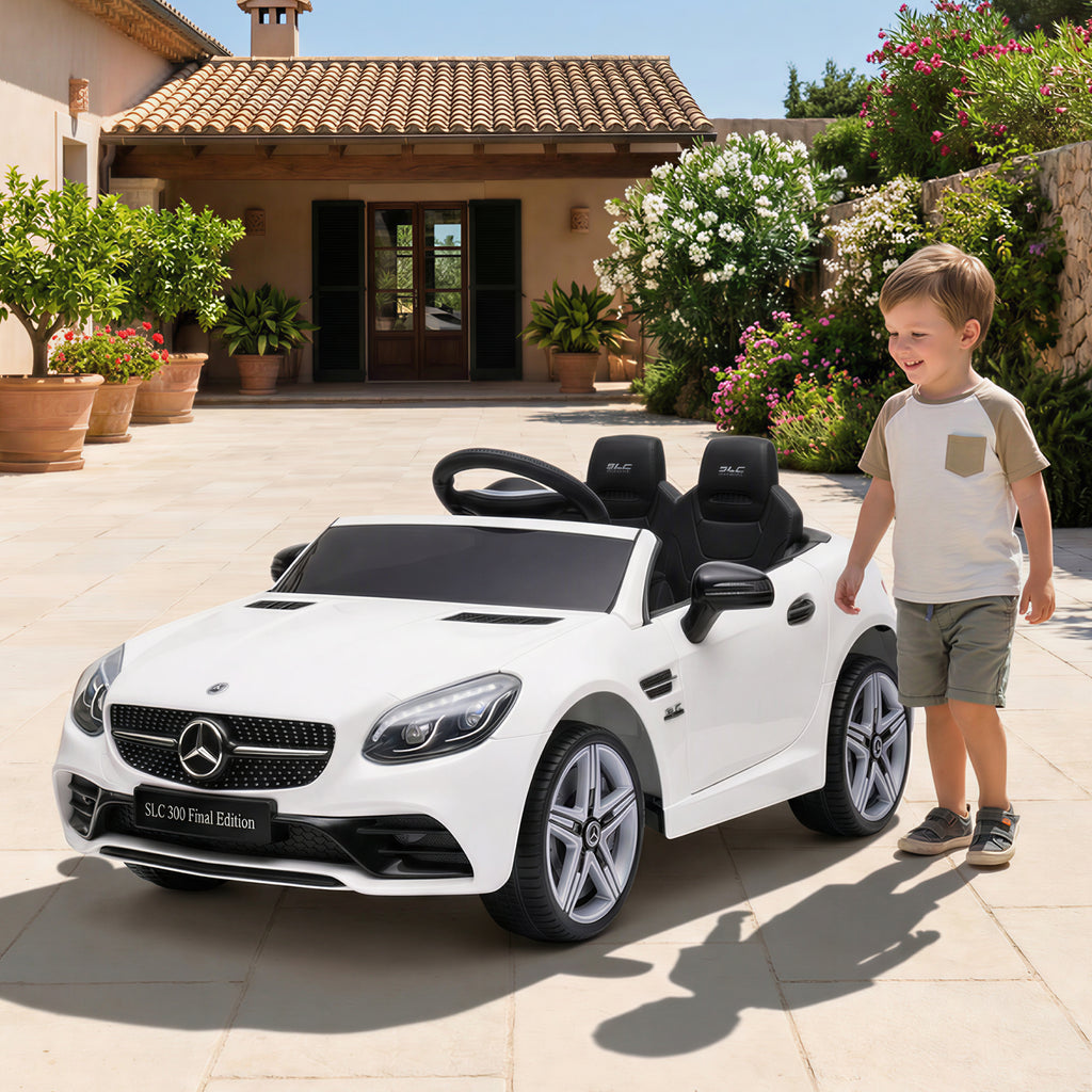 Voiture électrique enfants licence Mercedes SLC 300 12V V. Max. 5 Km/h effets sonores lumineux télécommande blanc-1