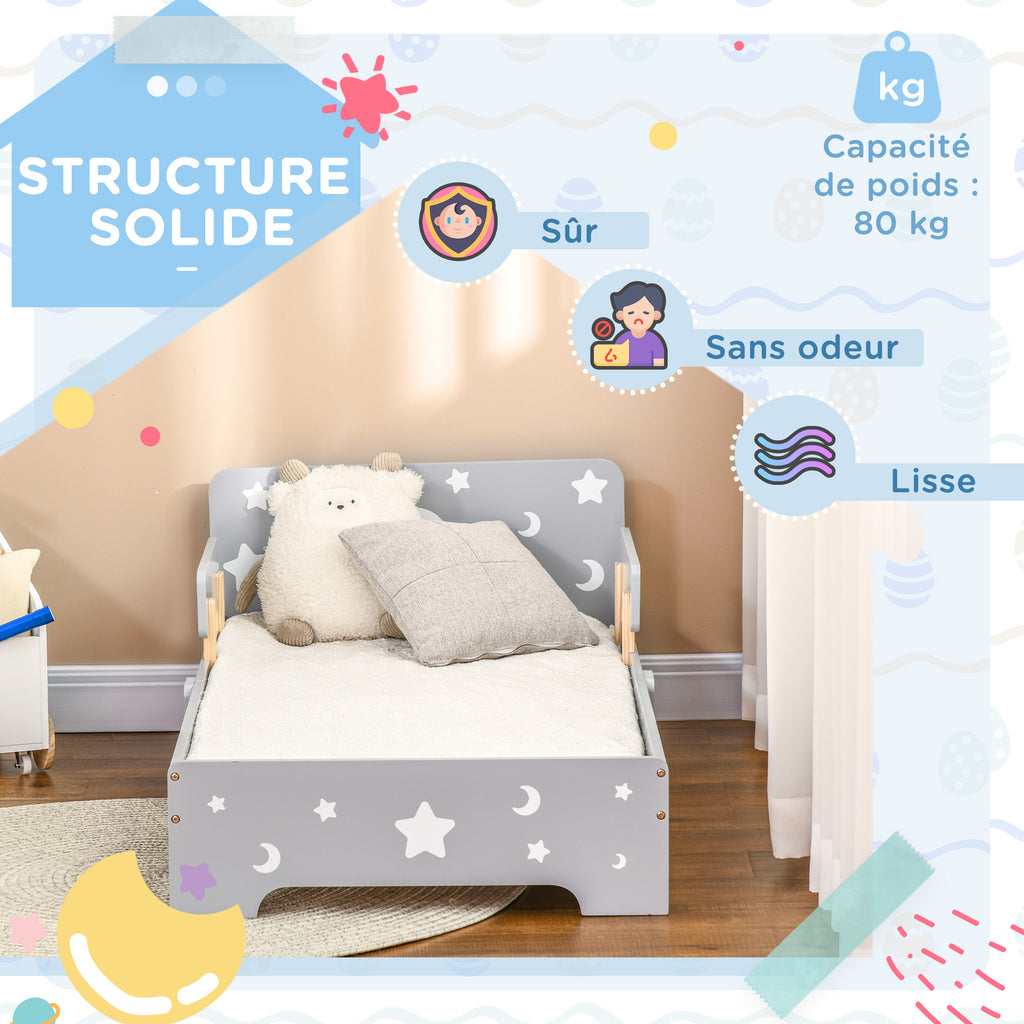 Lit pour enfants de 3 à 6 ans design étoiles et lune sommier à lattes inclus chambre moderne 143 x 76 x 49 cm gris-5