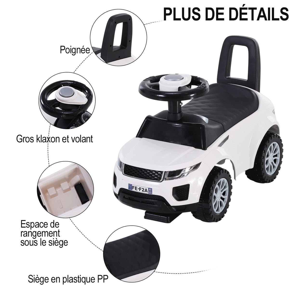 Porteur Enfant Véhicule à Pousser, Porteur Bébé avec Klaxon, Compteurs Factices et Coffre à Jouets, pour Enfants de 12 à 36 Mois, Blanc-3