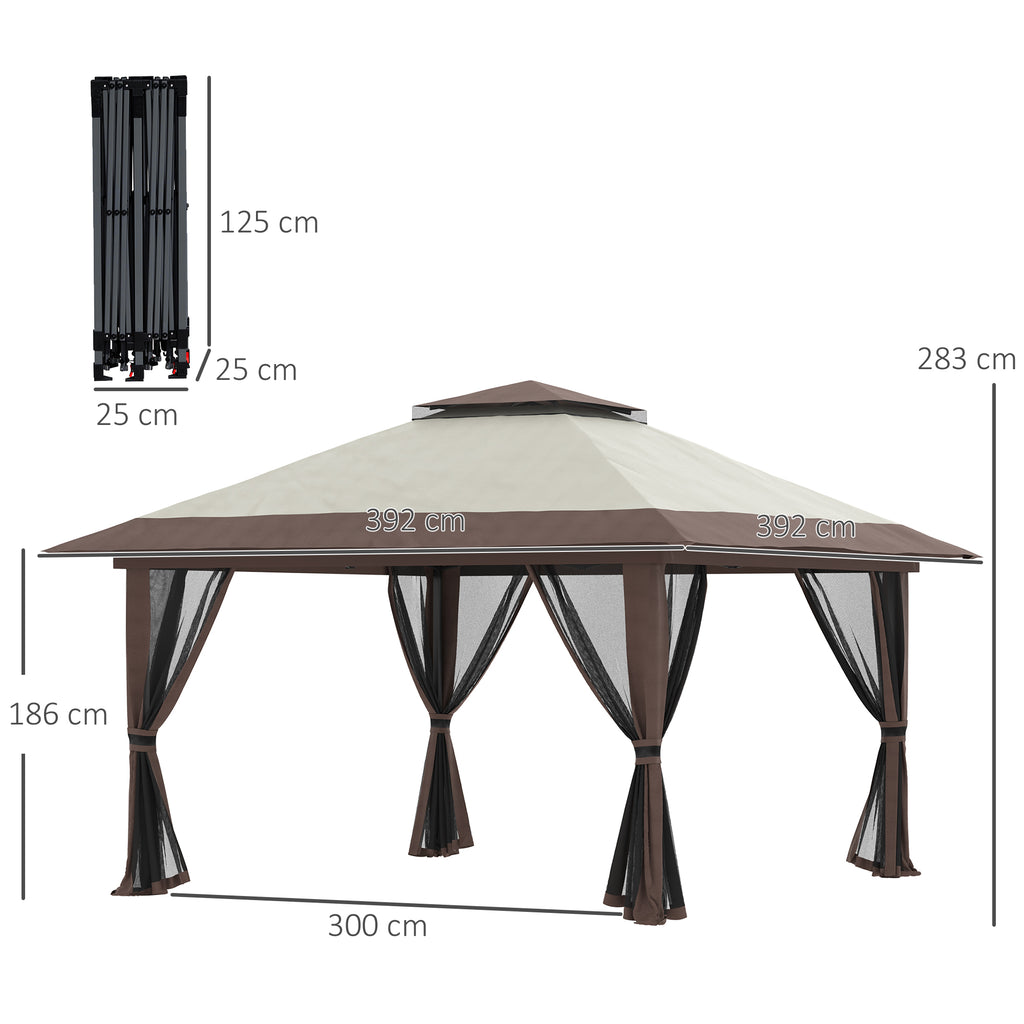 Tonnelle barnum de jardin pop-up pliant double toit protection UV 50+ avec 4 moustiquaires zippées 4 x 4 m beige-2