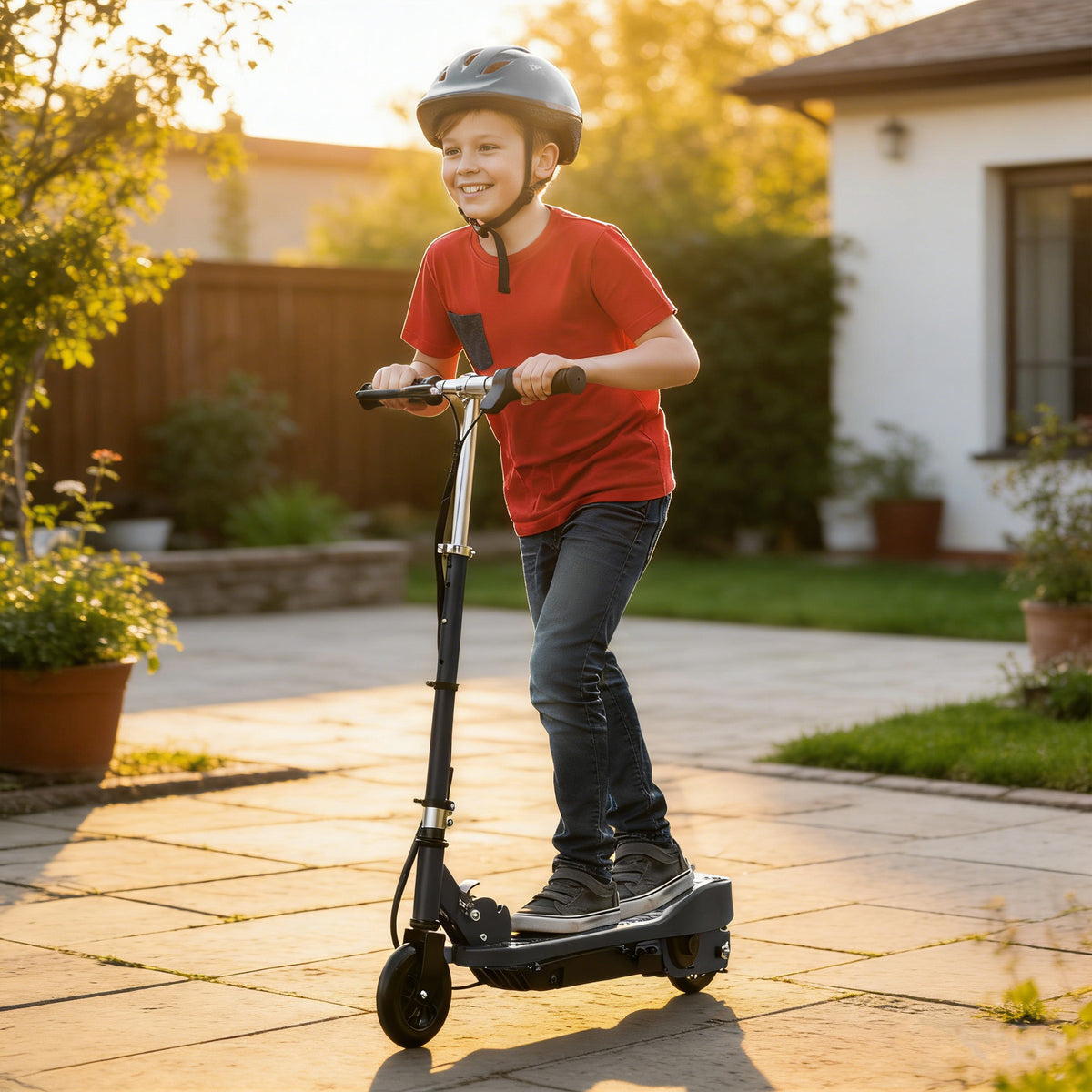 Trottinette électrique pliante pour enfant de +7ans, 120W Vitesse max 12km/h, 74x36x82,5-92,5 cm Noir-1