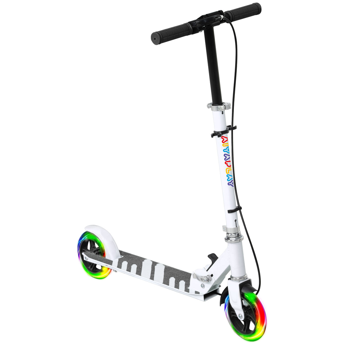 Trottinette enfants 3 à 8 ans, trottinette pliable à 2 roues LED roues lumineuses, 4 réglages en hauteur, blanc-0