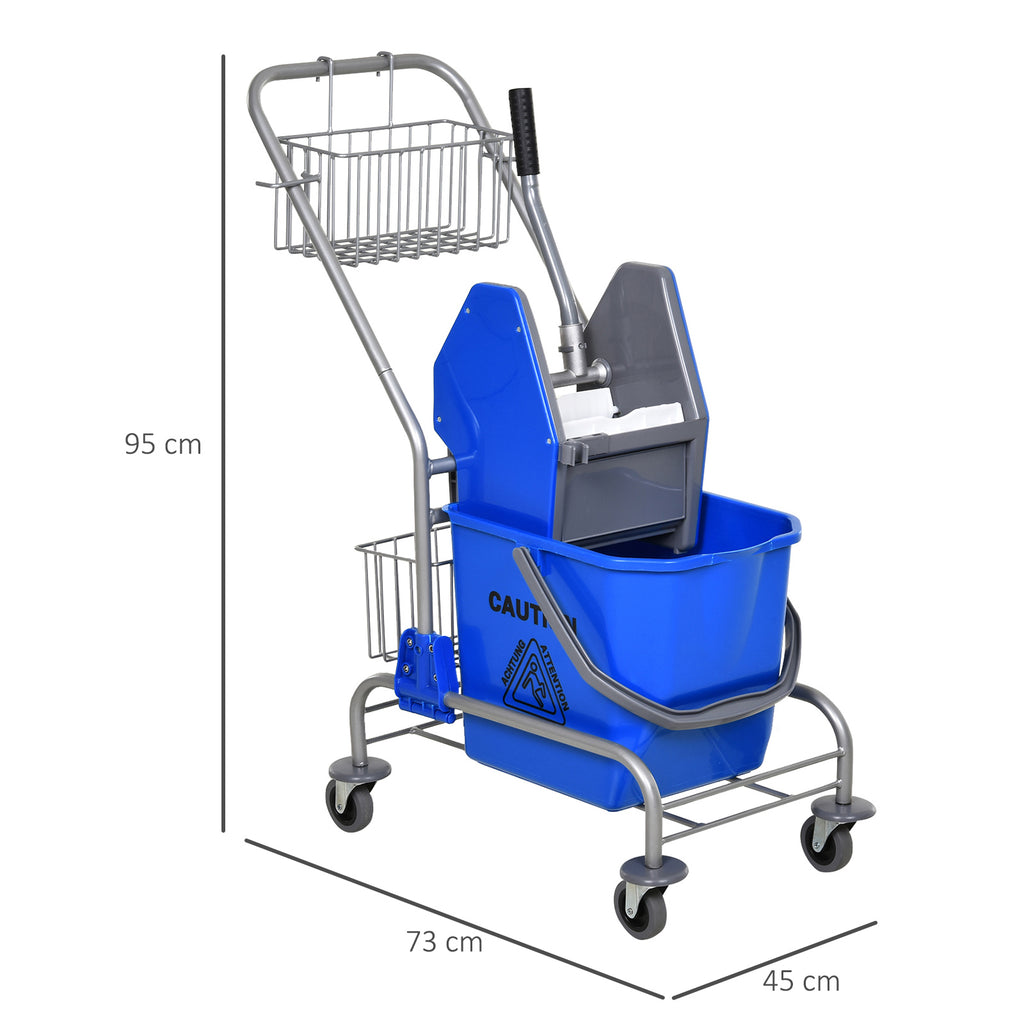 Chariot de ménage chariot de lavage chariot de nettoyage professionnel presse à mâchoire seau 26 L + panier de rangements dim. 73L x 45l x 95H cm bleu-2