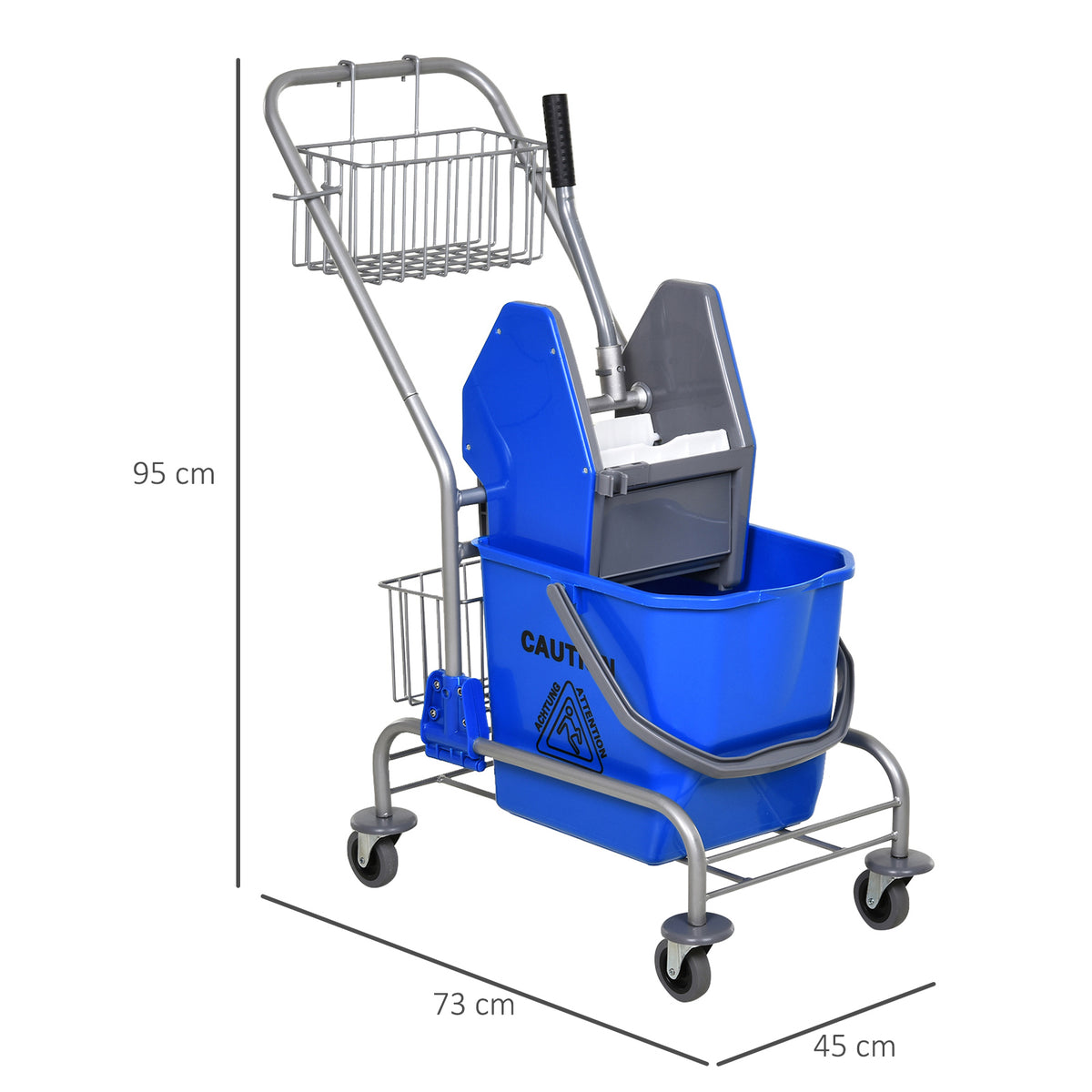 Chariot de ménage chariot de lavage chariot de nettoyage professionnel presse à mâchoire seau 26 L + panier de rangements dim. 73L x 45l x 95H cm bleu-2