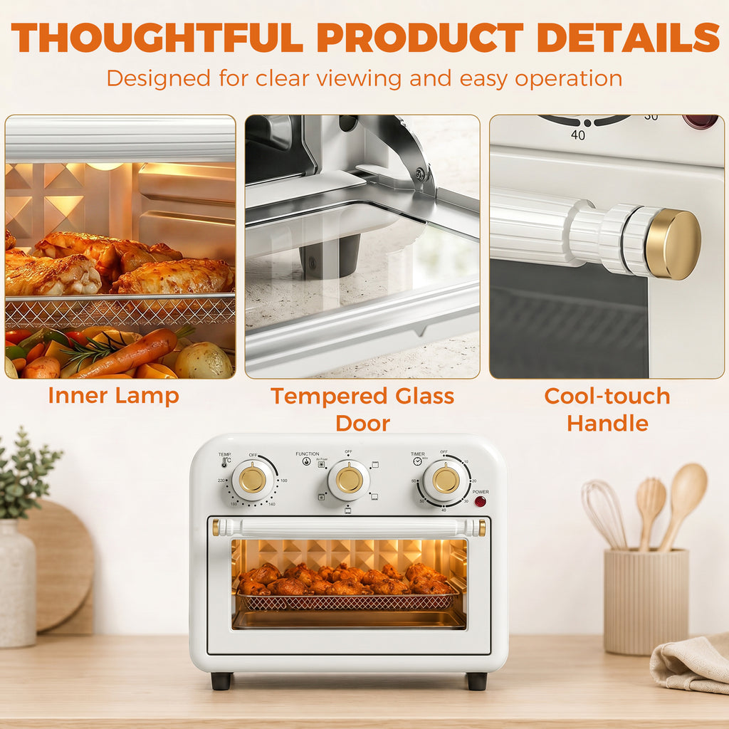 Four Friteuse à Air Chaud 12L, Four à Air Chaud Convection 1200 W avec Plaque de Cuisson, Panier de Friture, Crème-8
