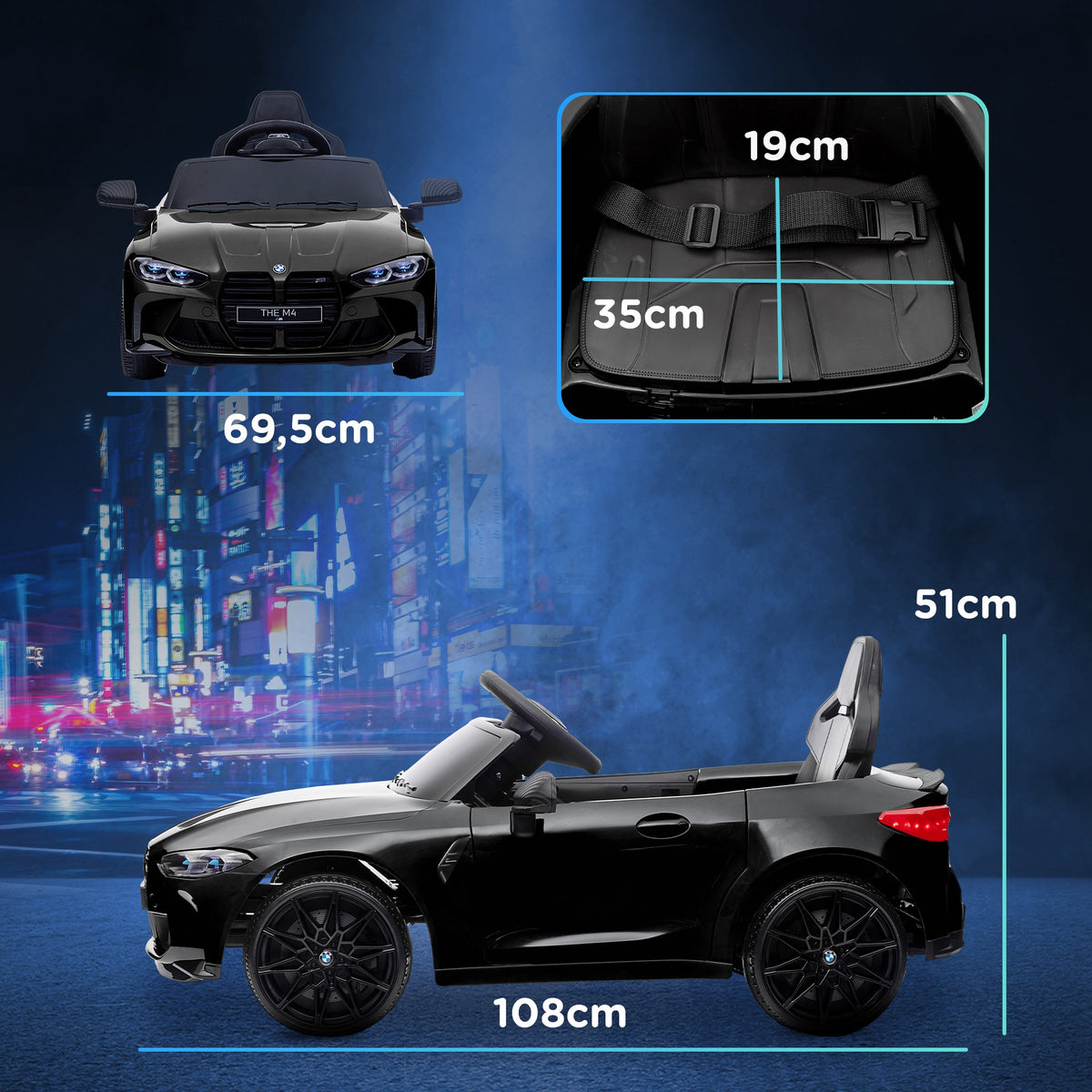 Voiture Électrique pour Enfants BMW M4 12V avec Télécommande 2,4G, Double Moteur, Klaxon, Lumières LED, Noir-2