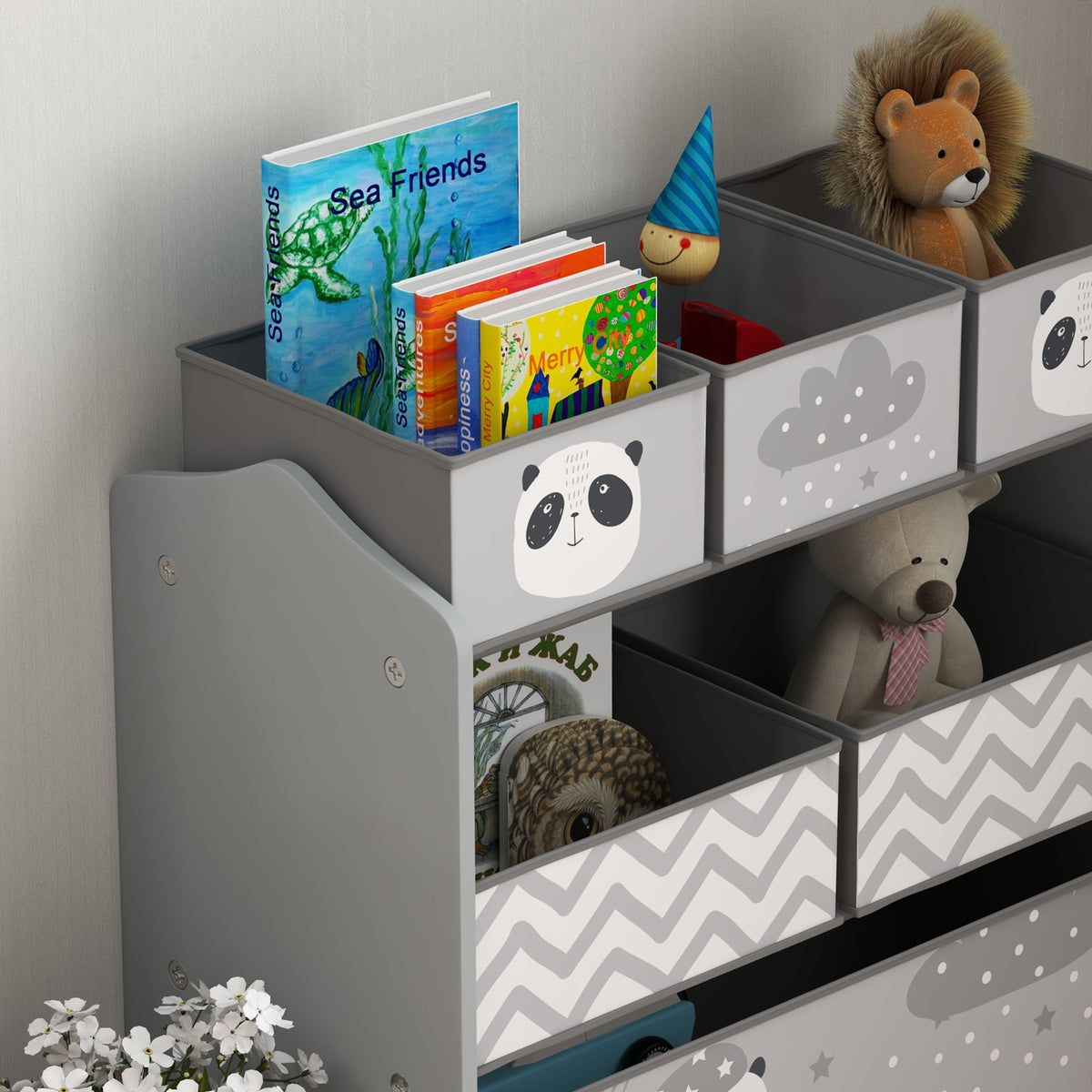 Meuble rangement enfant rangement jouet enfant 6 boîtes amovibles en tissu non tissé 63 x 30 x 66 cm gris-7