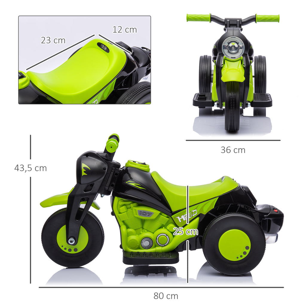 Moto électrique enfants 2-5 ans, 3 roues, 6 V, 3 km/h, avec fonction de bulles, effets lumineux et sonores, vert-2