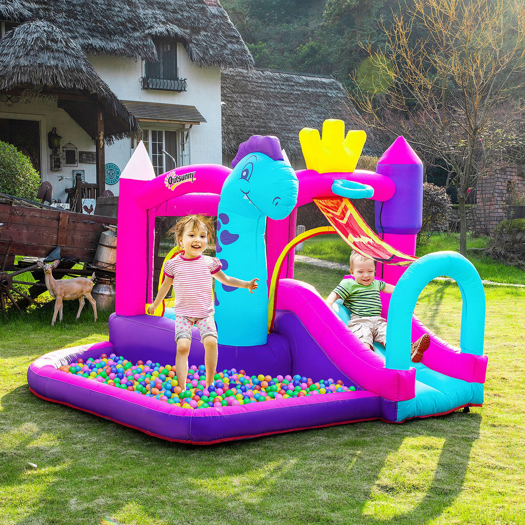 Château Gonflable avec Toboggan, Trampoline, Aire de Jeux Piscine et Panier Jusqu'à 3 Enfants +3 Ans gonfleur et Sac de Transport Souffleur 350W inclus dim. 300L x 270l x 200H cm Multicolore-9
