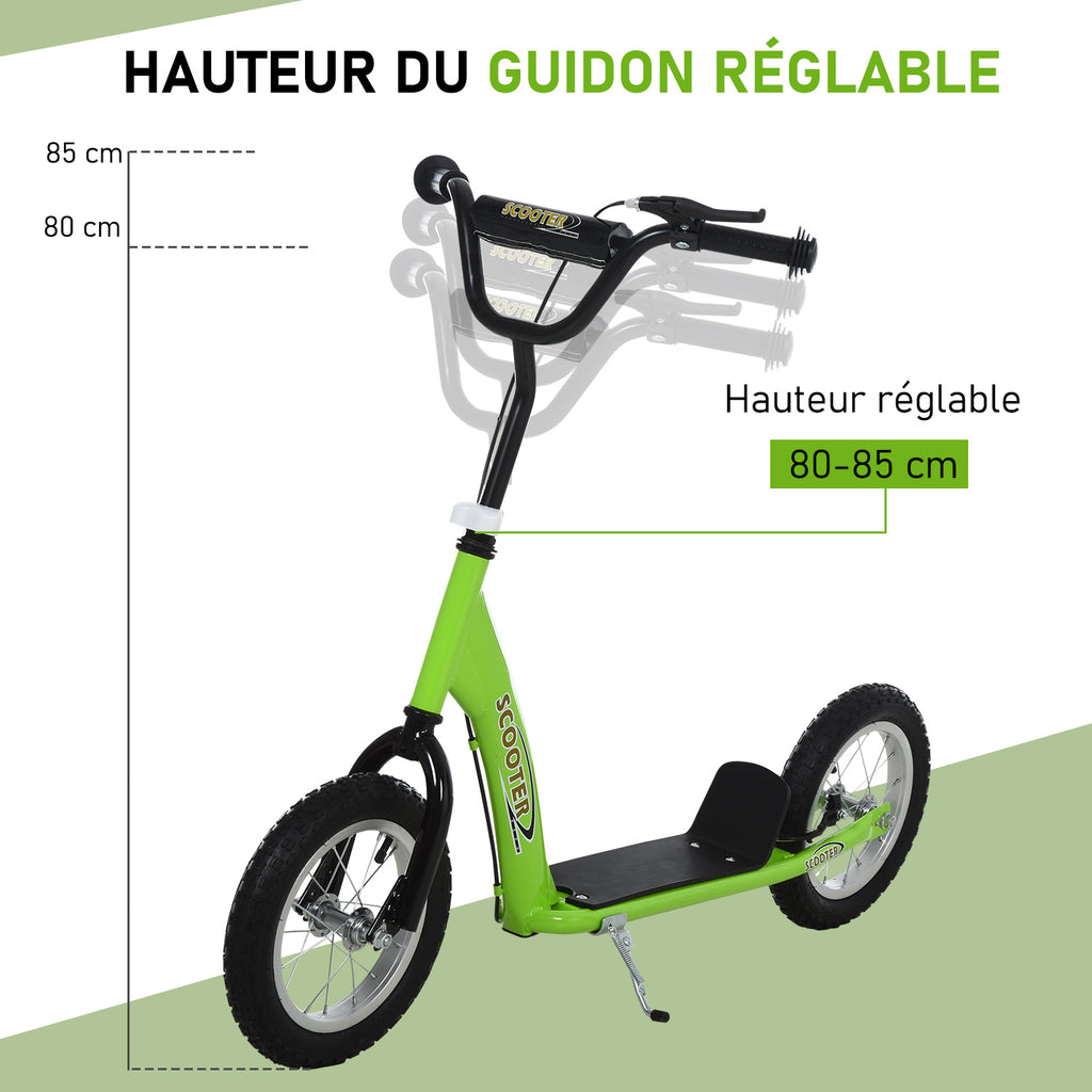 Trottinette patinette Enfants à partir de 5 Ans Grandes Roues Guidon réglable poignée Frein et béquille Acier Vert-4