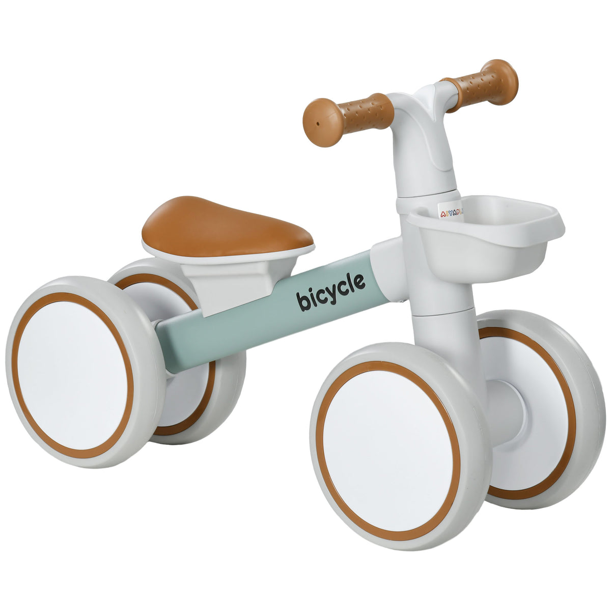 Draisienne vélo Enfant 4 roues selle réglable, guidon ergonomique alliage alu. PP, enfant 1 à 3 ans - Gris Marron vert-0