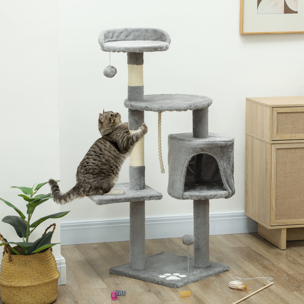 Arbre à chats multi-équipements griffoirs grattoirs plateformes niche corde jouets 40 x 40 x 114 cm gris-9