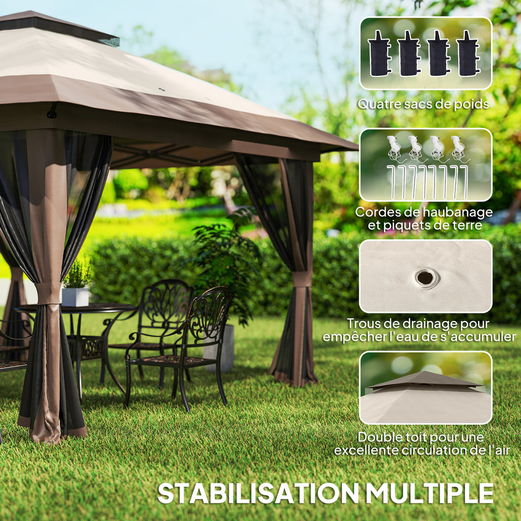 Tonnelle barnum de jardin pop-up pliant double toit protection UV 50+ avec 4 moustiquaires zippées 4 x 4 m beige-6