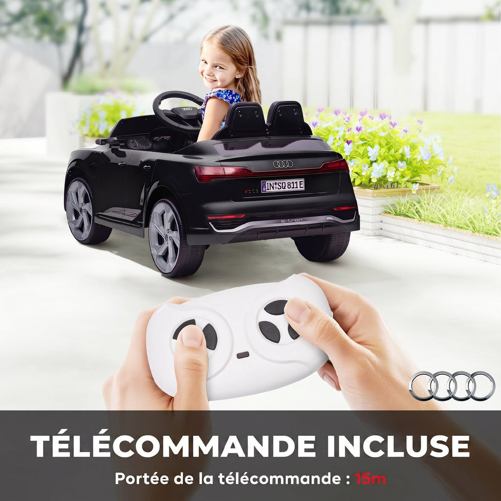 Voiture électrique pour enfants Licence Audi Q8 e-tron Sportback 12V télécommande, phares, musique, klaxon, 3-4 ans noir-4