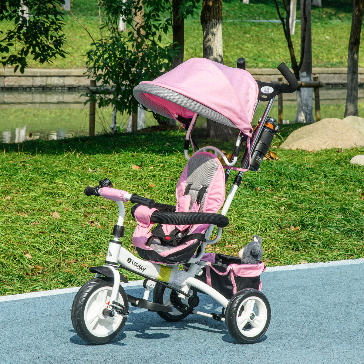 Tricycle Enfant évolutif Pare-Soleil Pliable Canne télescopique Amovible 95 x 50 x 106 cm Acier Rose-9