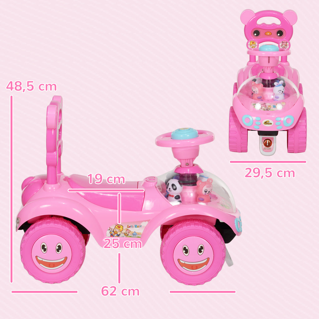 Voiture Porteur pour Enfants, Véhicule à Pousser avec Klaxon, Lumières, Musique, Volant, Rangement Sous le Siège, Rose-2