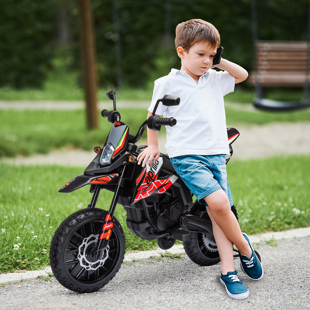 Moto électrique enfants sous licence Aprilia avec 2 moteurs 12V, roues d'entraînement, lumière LED, musique - rouge-1
