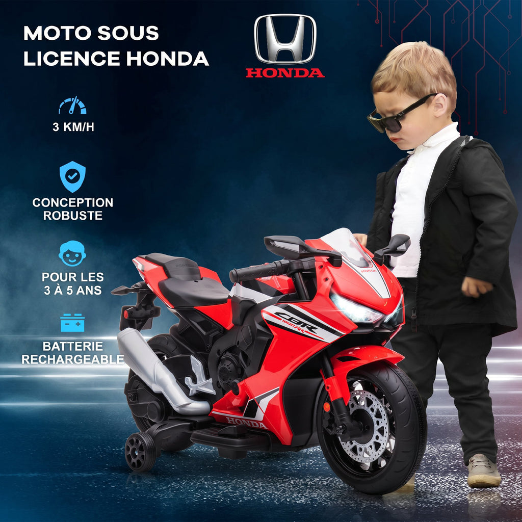 Moto Électrique Enfants sous Licence HONDA 6 V, 3 Km/h, Musique & Lumière, 2 Roues d'Entraînement, Rouge-5