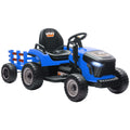 Tracteur électrique enfants avec remorque amovible, voiture électrique enfants, télécommande 2,4G, 139x58x55cm, bleu-0