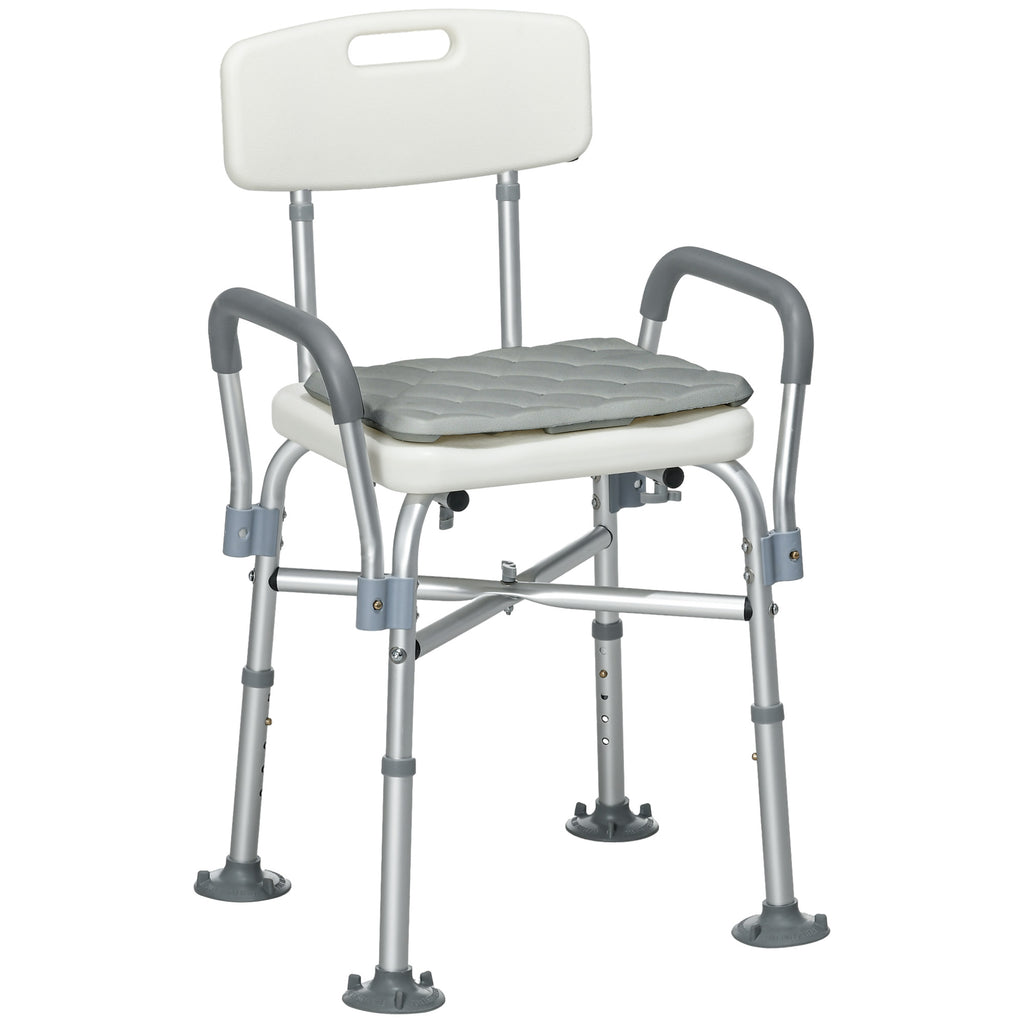Tabouret de Douche Réglable en Hauteur à 5 Niveaux, Chaise de Douche, Accoudoirs Rembourrés et Coussin Amovible, Gris-0