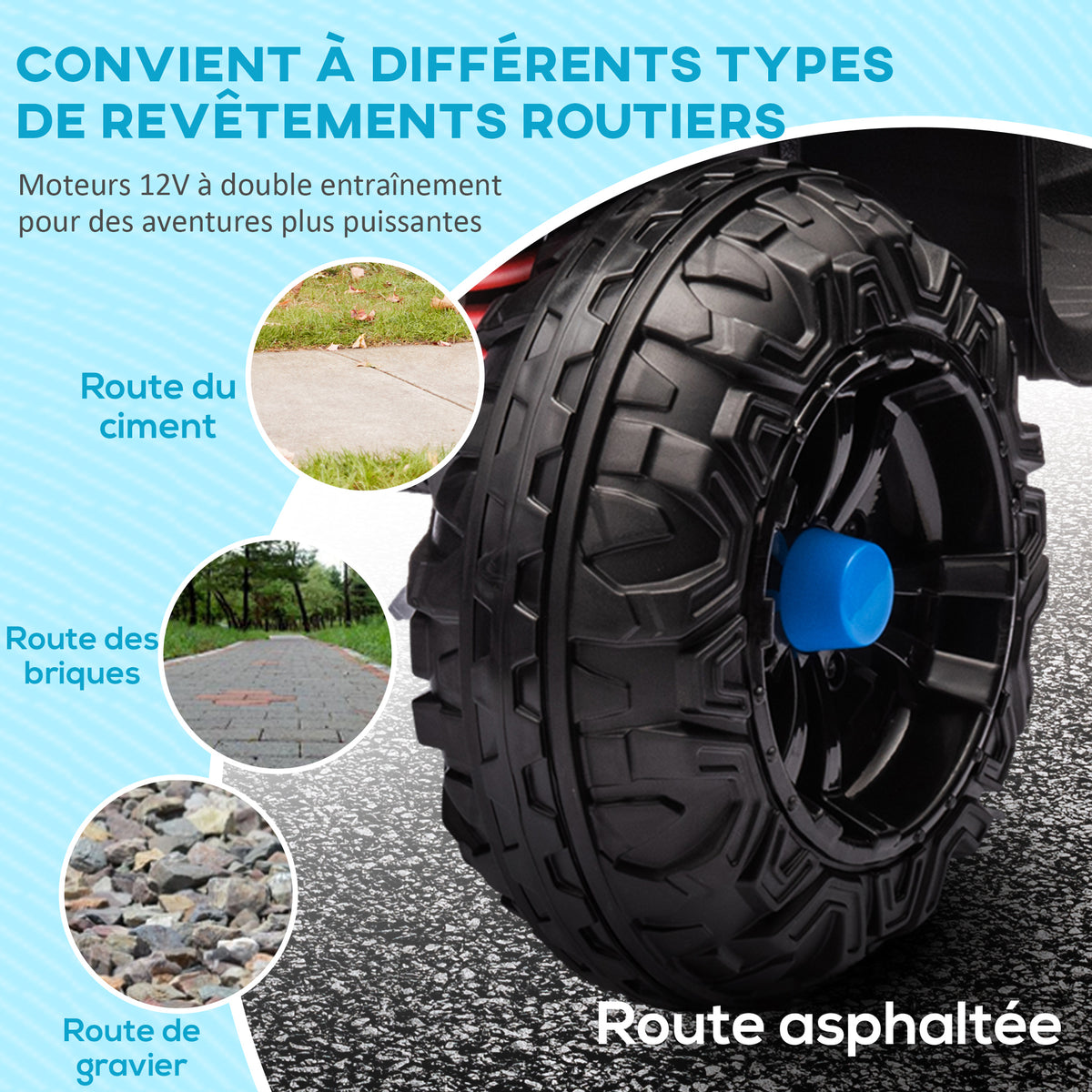 Quad électrique enfant 12 V voiture électrique 2 moteurs marche avant et arrière 37-60 mois 85 x 55,5 x 62 cm bleu-5