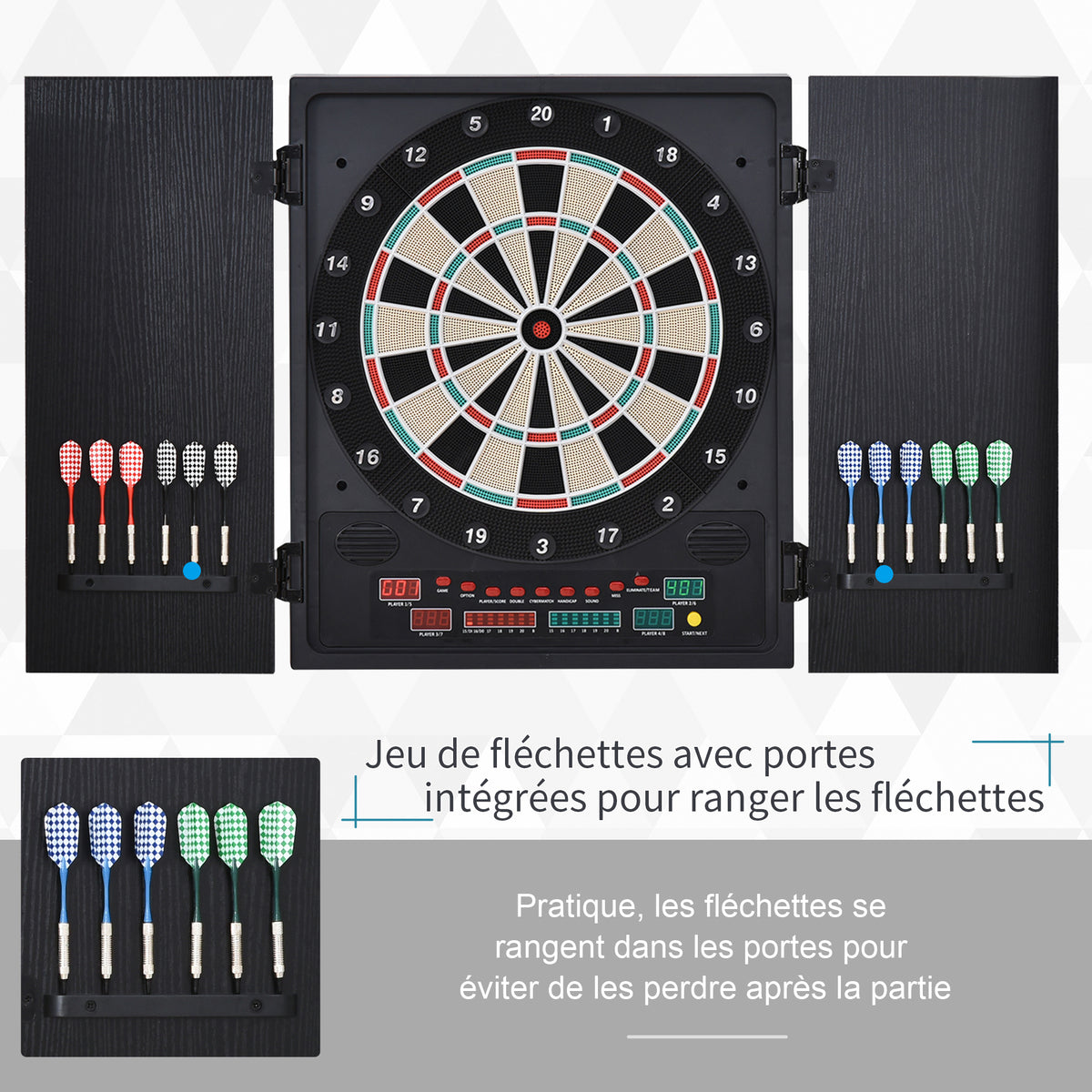 Cible de Fléchettes Électronique Refermable 27 Jeux 202 Variations jusqu'à 8 Joueurs Affichage LED-6