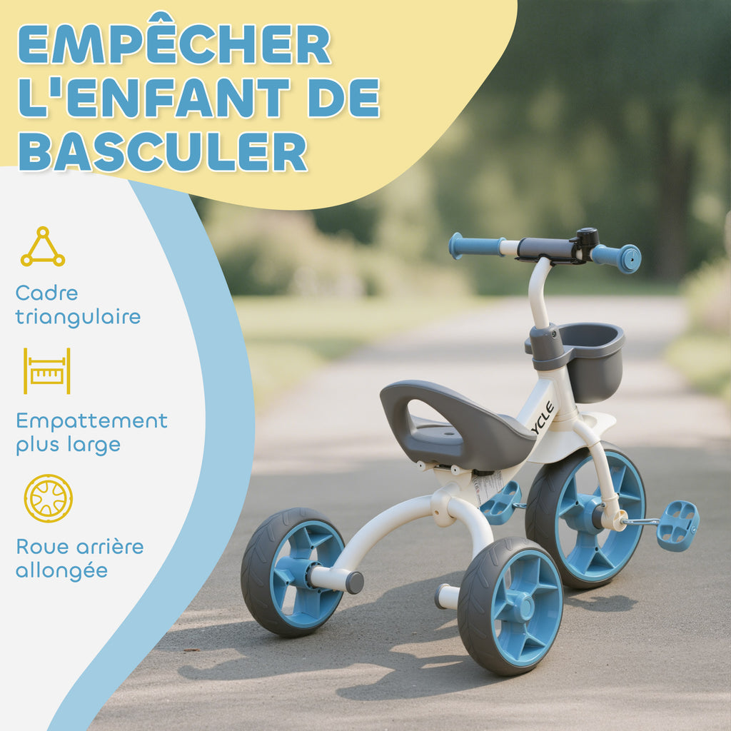 Tricycle enfant évolutif, tricycle pour enfants de 2 à 5 ans avec panier avant et roues EVA, 72 x 52 x 61 cm, bleu-4
