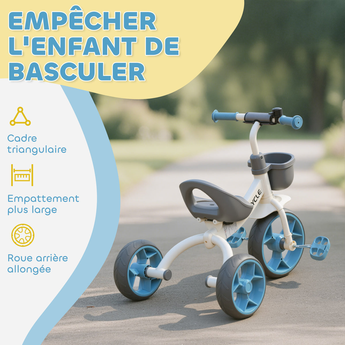 Tricycle enfant évolutif, tricycle pour enfants de 2 à 5 ans avec panier avant et roues EVA, 72 x 52 x 61 cm, bleu-4