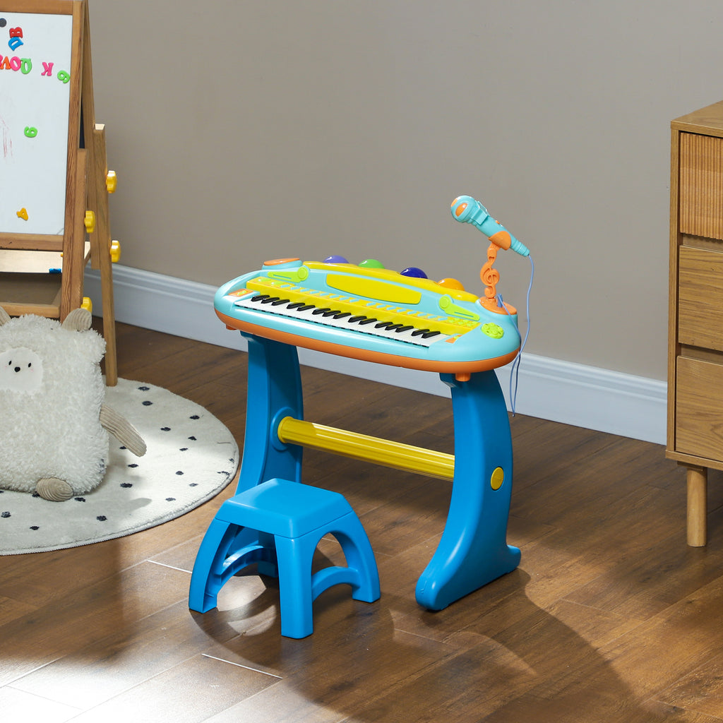 Piano enfant électronique 37 touches, avec micro, tabouret, lumière LED, fonction d'enregistrement et de relecture-9