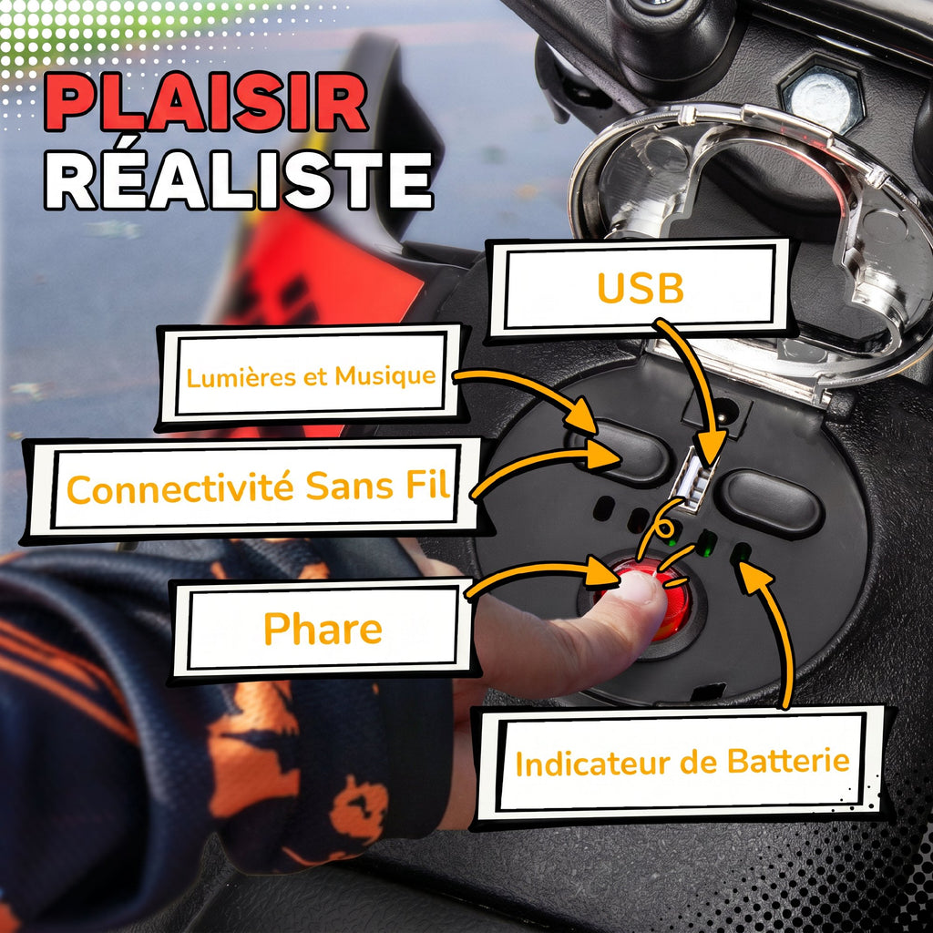 Moto électrique enfants sous licence Aprilia avec 2 moteurs 12V, roues d'entraînement, lumière LED, musique - jaune-5