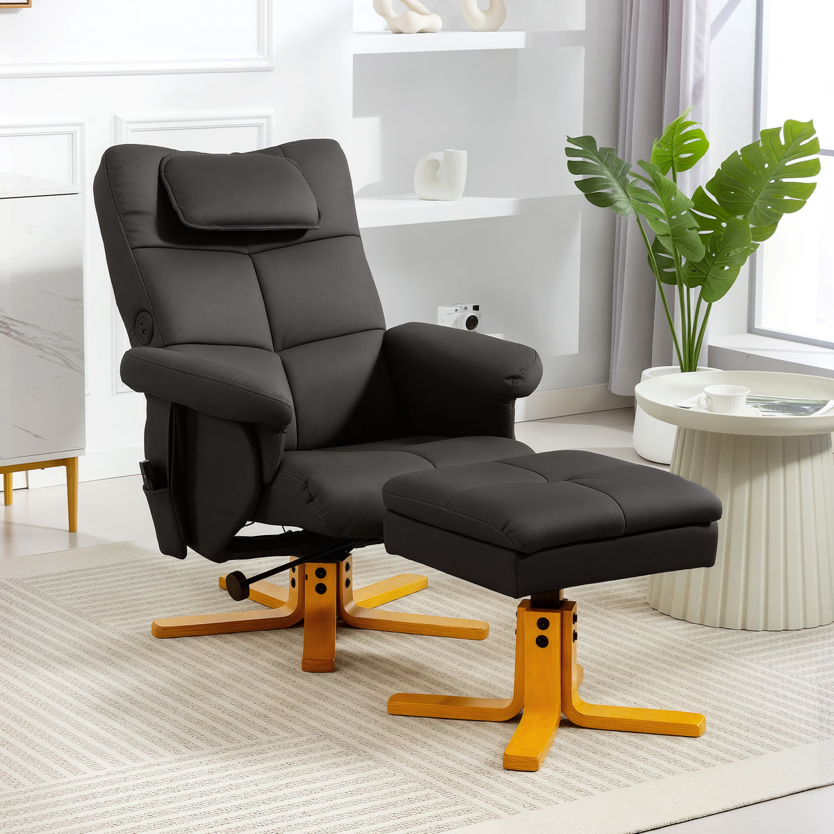 Fauteuil massant avec repose-pied, dossier inclinable jusqu'à 135°, coffre de rangement, télécommande-1