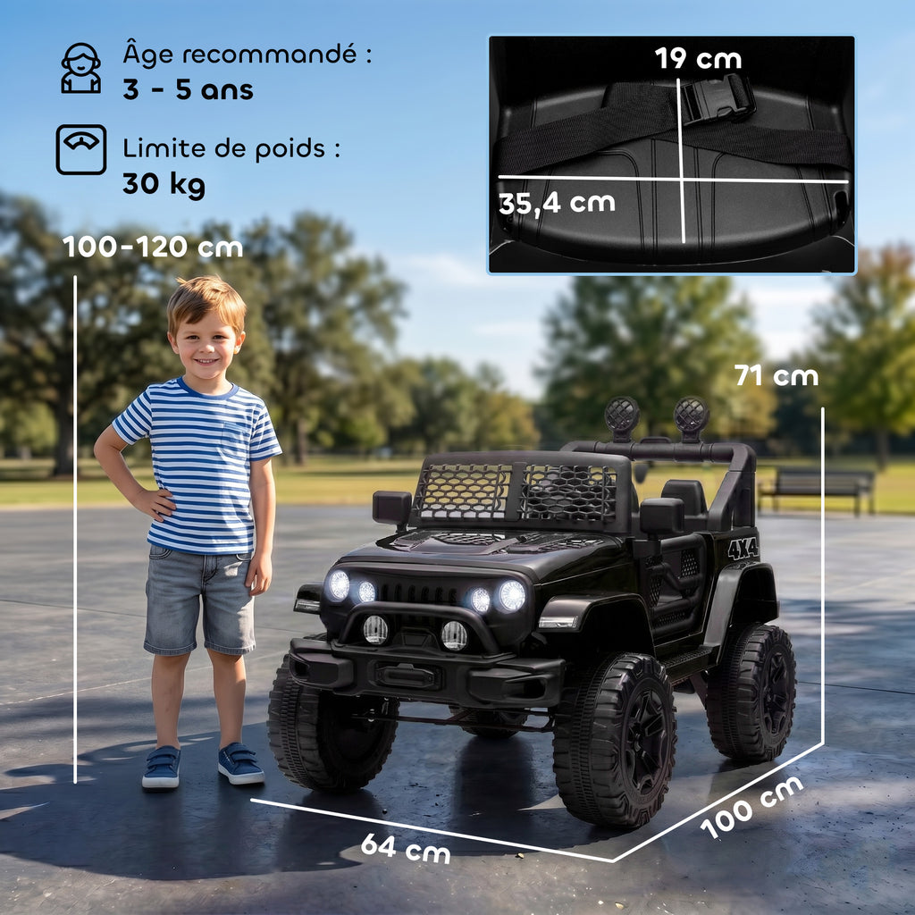 Voiture électrique pour enfants 12V avec télécommande, suspension à 4 roues, phares et klaxon, MP3, vitesse 3-5 km/h, pour 3-6 ans - noir-2