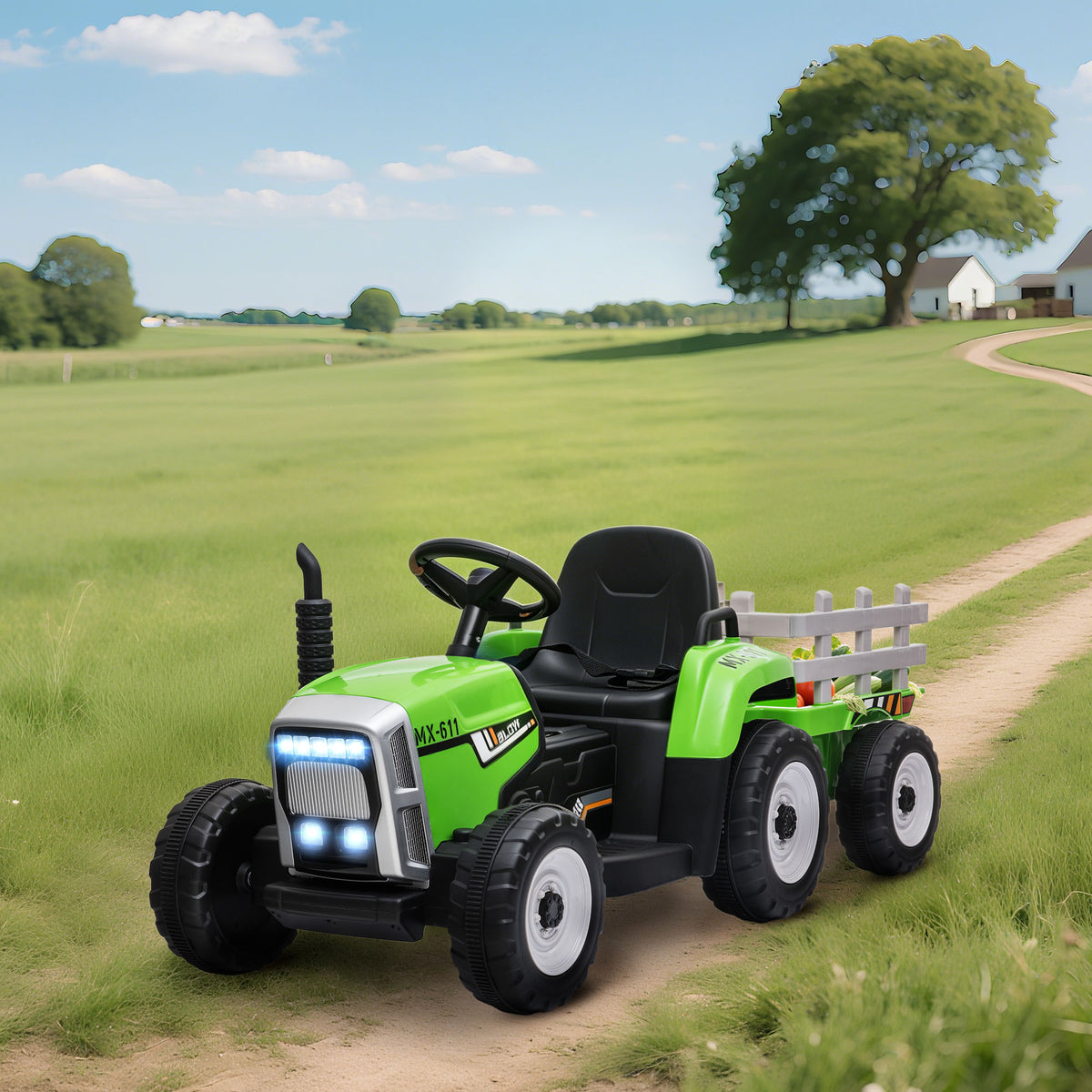 Tracteur électrique avec remorque amovible, pour enfants de 3 à 6 ans avec télécommande MP3 musique affichage lumières-1
