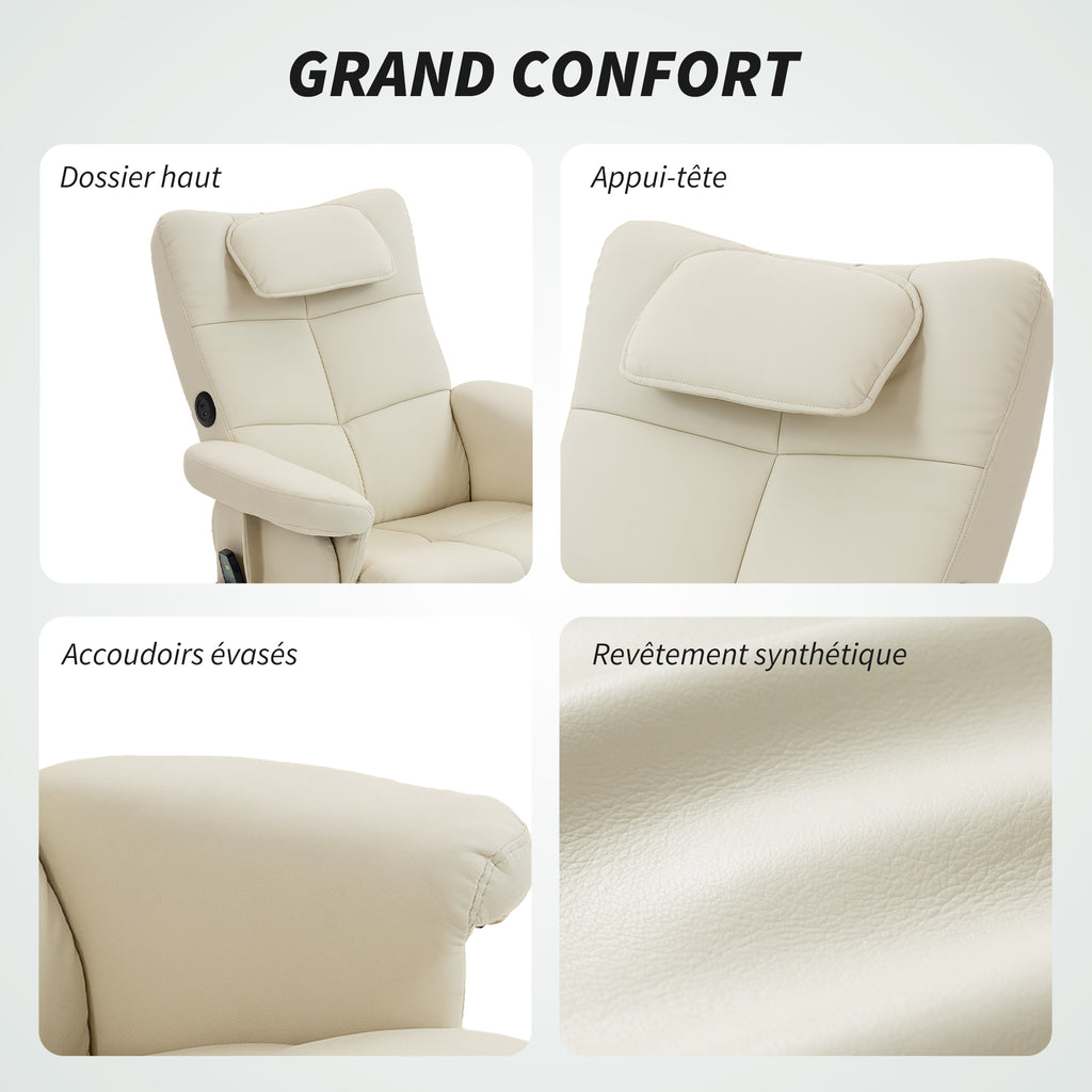 Fauteuil massant avec repose-pied, dossier inclinable jusqu'à 135°, coffre de rangement, télécommande-7