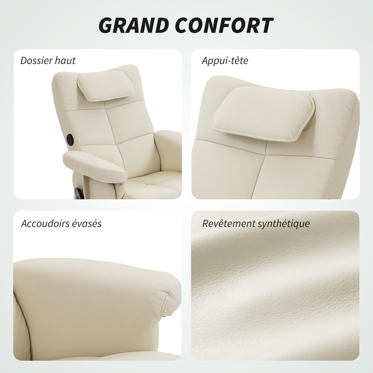 Fauteuil massant avec repose-pied, dossier inclinable jusqu'à 135°, coffre de rangement, télécommande-7