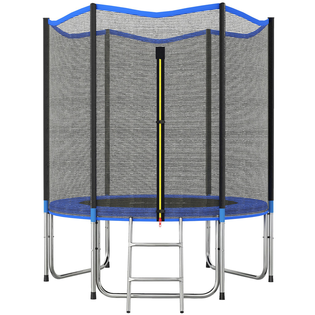 Trampoline Extérieur Trampoline de Jardin Enfants et Adultes 6 Poteaux au Sol  Charge 80kg 36 Ressorts Ø183cm Bleu-0