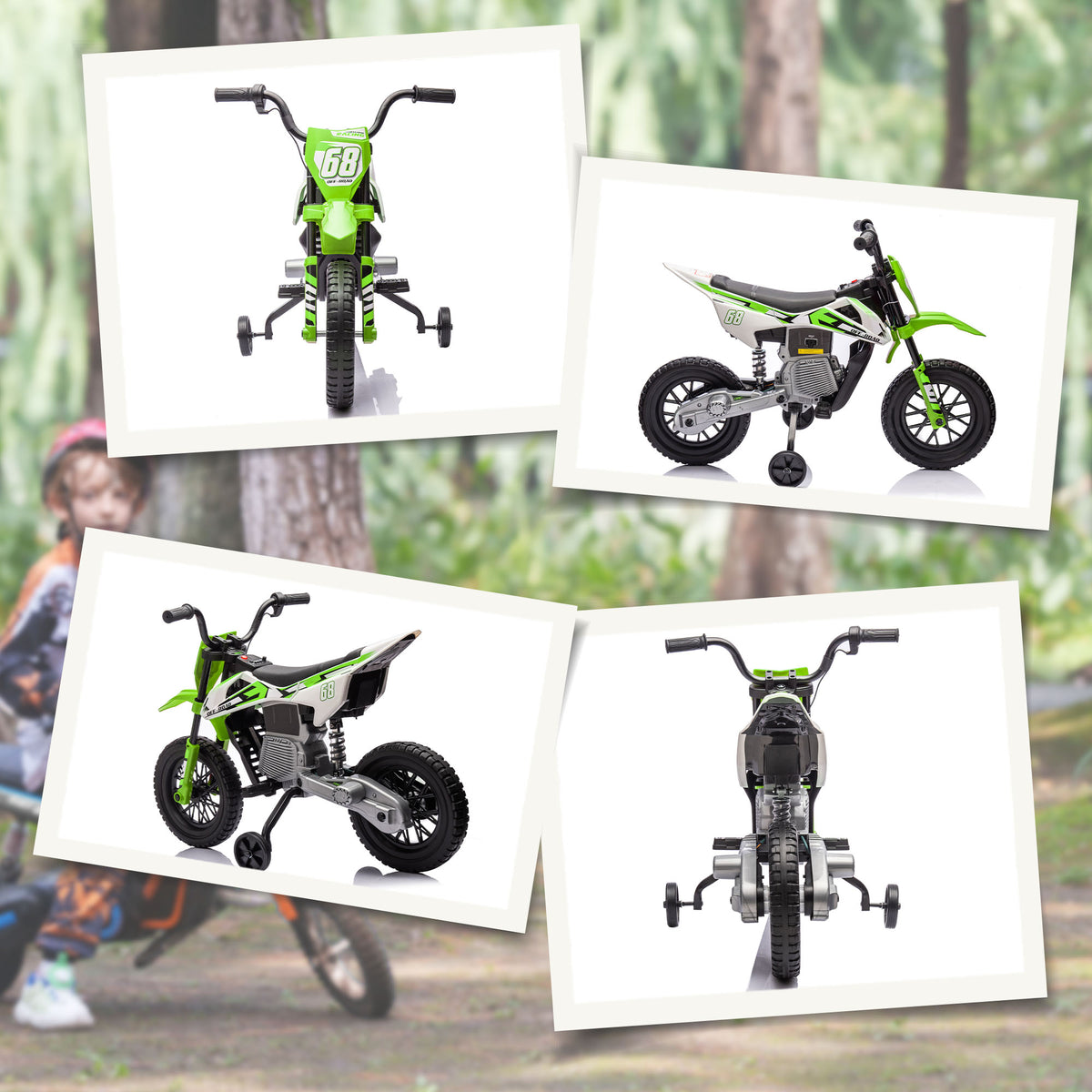 Moto électrique pour enfant moto cross pour enfants de 3 à 6 ans 2 moteurs 12V vitesse max. 5 km/h vert-8