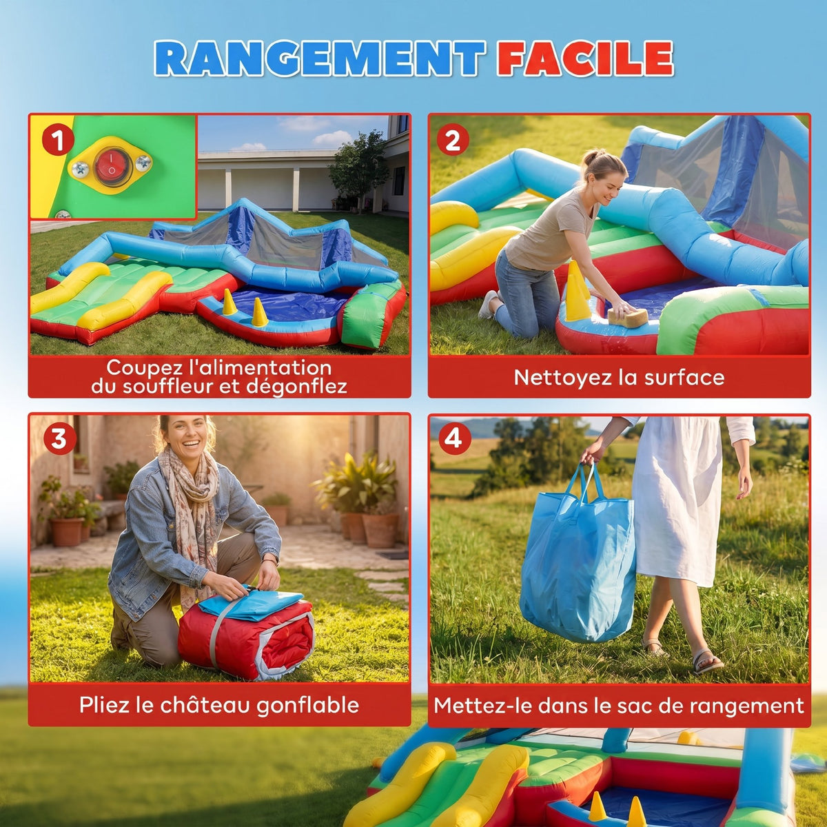 Château gonflable 4 en 1, aire de jeux avec souffleur, toboggan, piscine à balles, jeu de lancer d'anneaux, multicolore-6