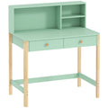Bureau enfant en bois, bureau avec rangement, 2 tiroirs et 3 compartiments ouverts, plateau large, 90x52x105cm, vert-0