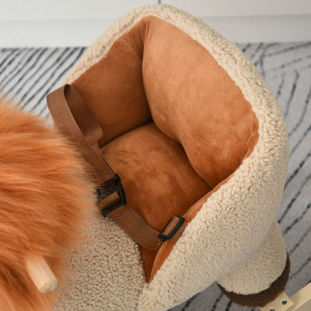 Cheval à Bascule modèle Lion Fonction Musicale Selle Grand Confort Peluche Courte Douce Pour Enfants 18-36 Mois Bois peuplier Marron dim. 68L x 35l x 50H cm-8