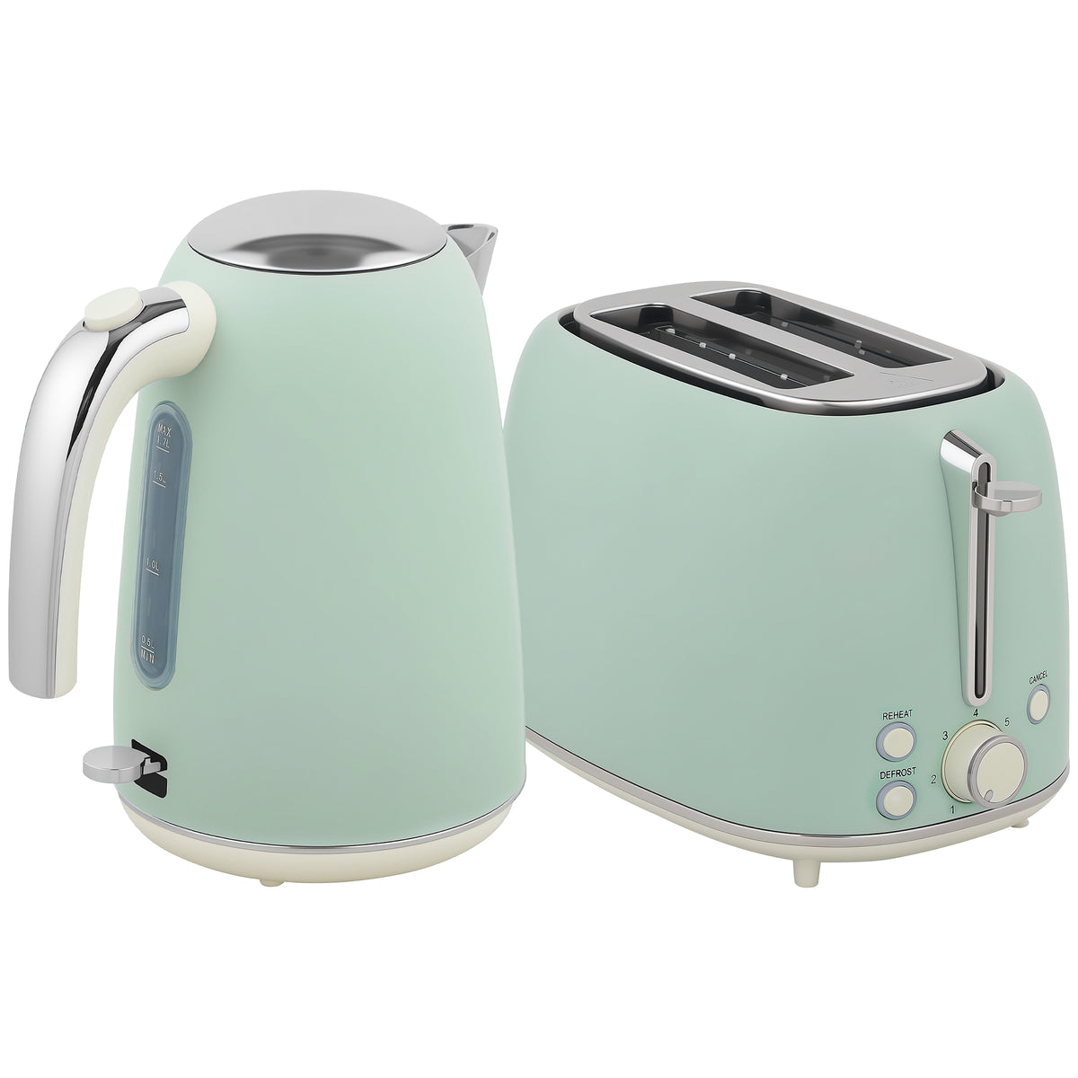 Ensemble bouilloire et grille-pain, bouilloire en acier inoxydable 1,7 L et 2200 W et grille-pain à 2 tranches, vert-0