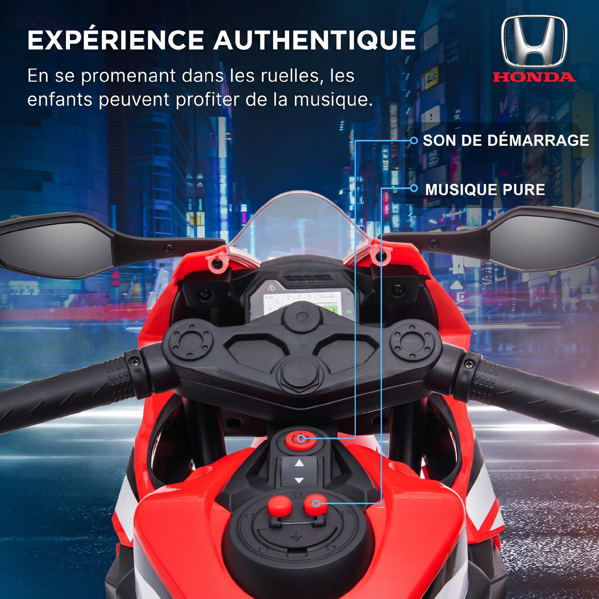 Moto Électrique Enfants sous Licence HONDA 6 V, 3 Km/h, Musique & Lumière, 2 Roues d'Entraînement, Rouge-4