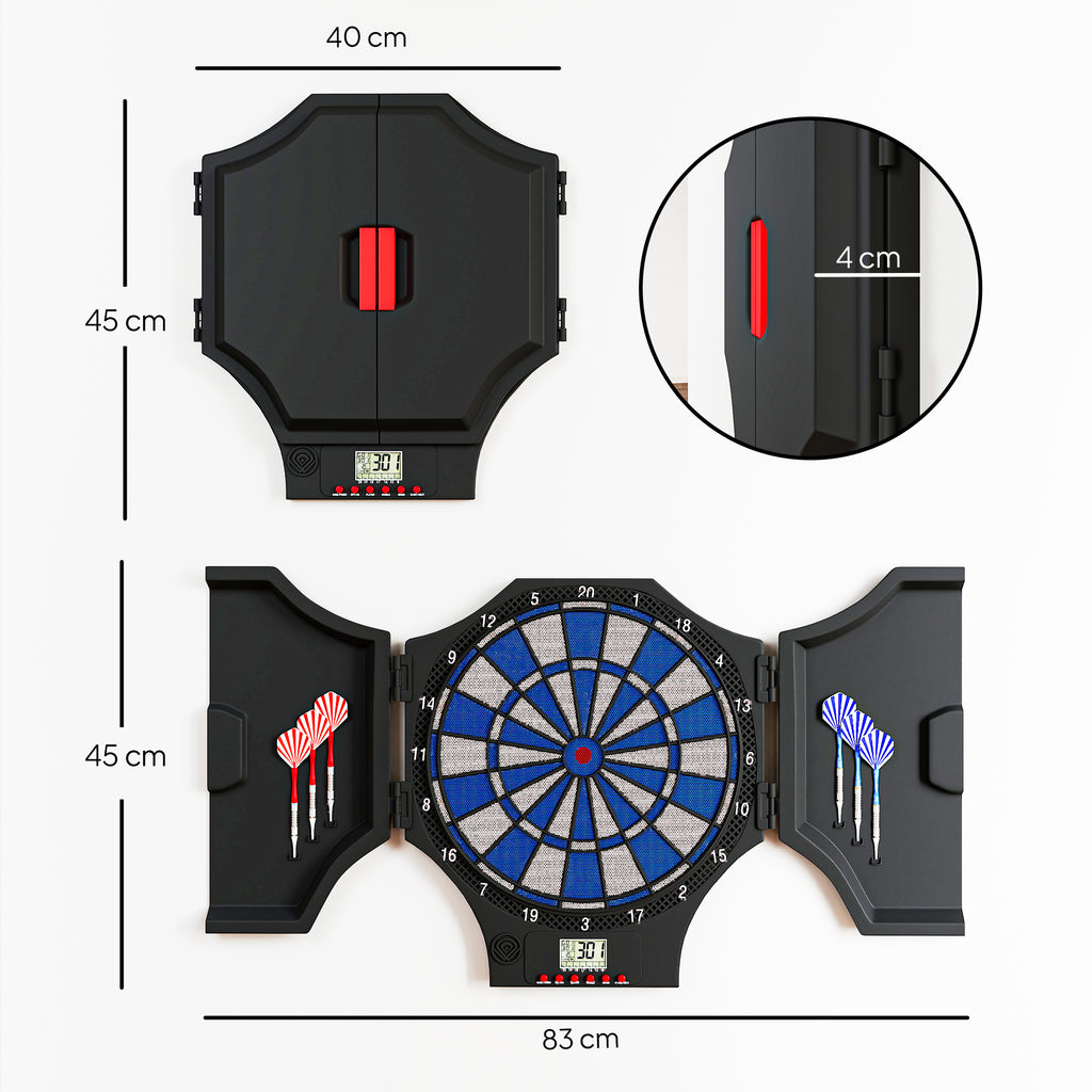 Cible de Fléchettes Électronique Refermable, 2 Portes, 31 Jeux, jusqu'à 8 Joueurs, Affichage LCD, Haut-Parleur, Noir-2