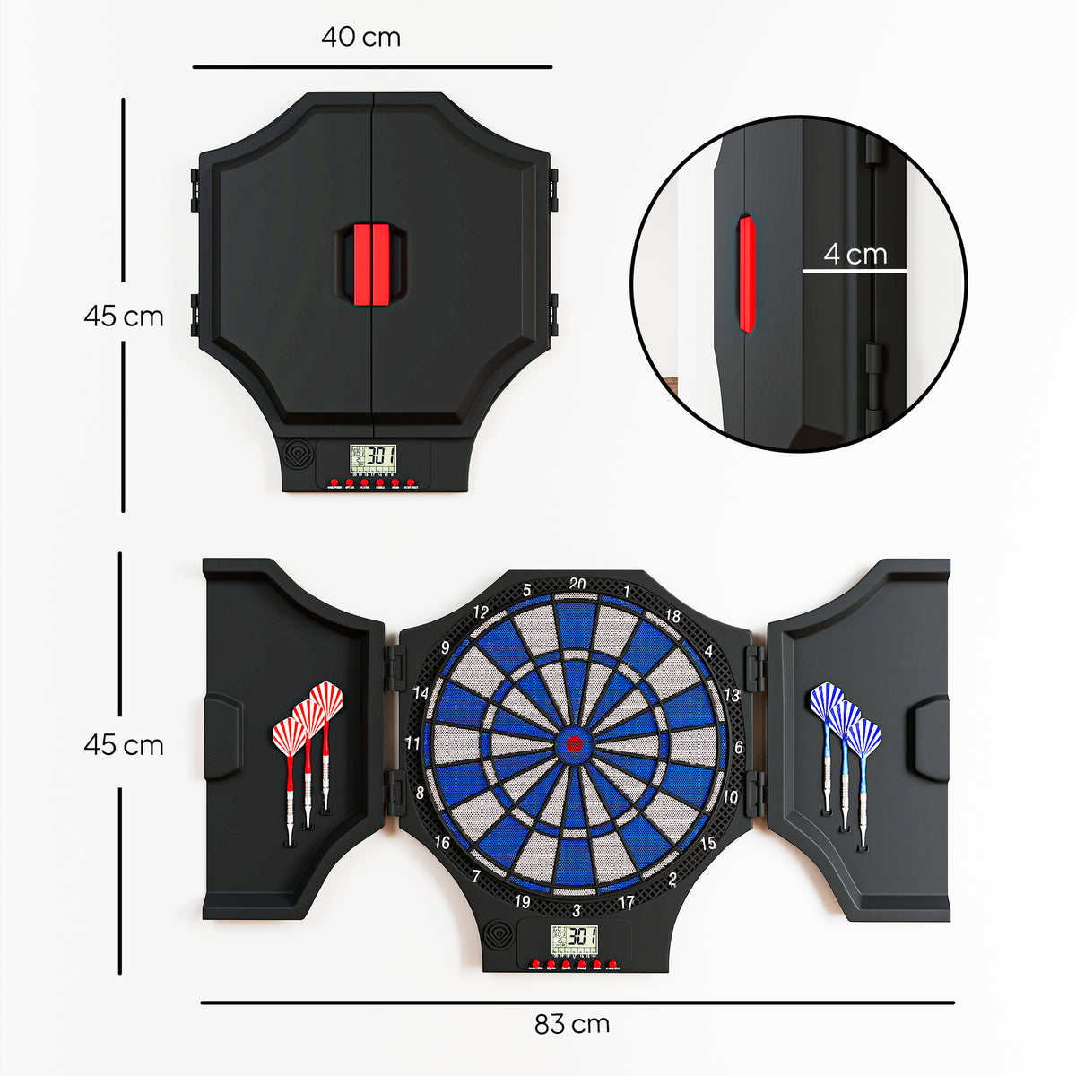 Cible de Fléchettes Électronique Refermable, 2 Portes, 31 Jeux, jusqu'à 8 Joueurs, Affichage LCD, Haut-Parleur, Noir-2