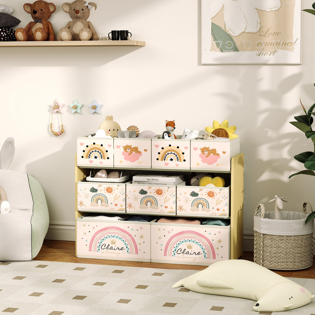 Étagère de rangement enfant étagère à 3 niveaux avec 9 boîtes en tissu non tissé 93 x 30 x 70 cm jaune-9