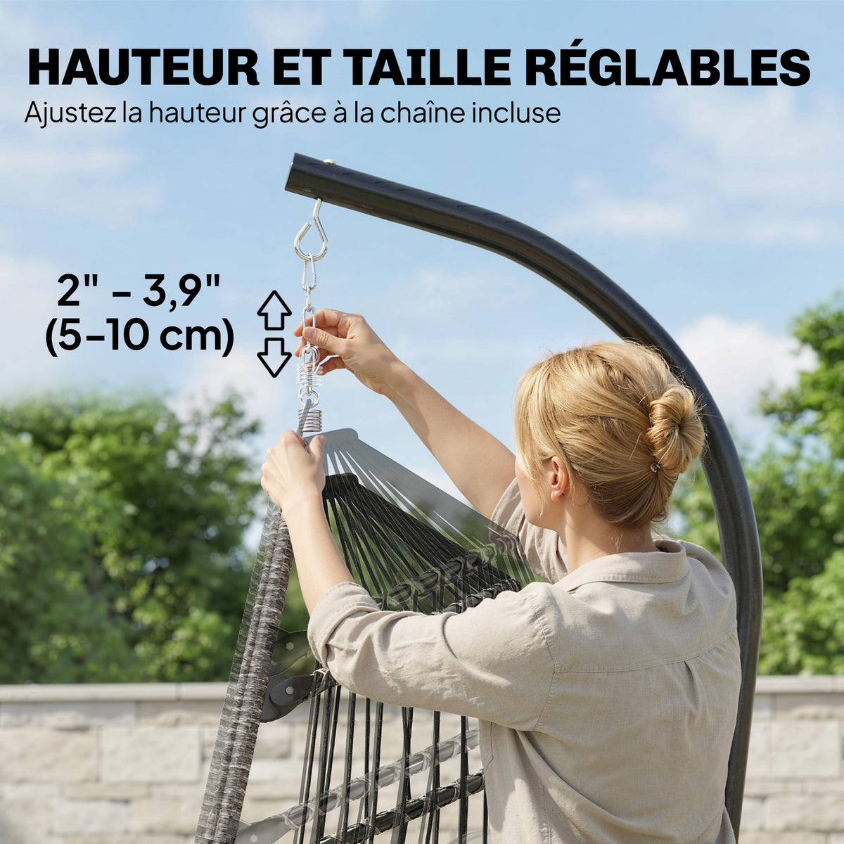 Fauteuil suspendu avec support, chaise suspendue pliante avec repose-pieds rétractable, gris clair-7
