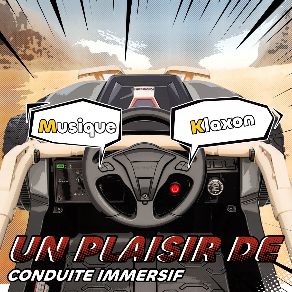 Voiture électrique enfant UTV KAWASAKI TERYX KRX 1000 12 V à 2 moteurs 25 W télécommande 2,4 Ghz 100 x 64 x 56 cm jaune-5