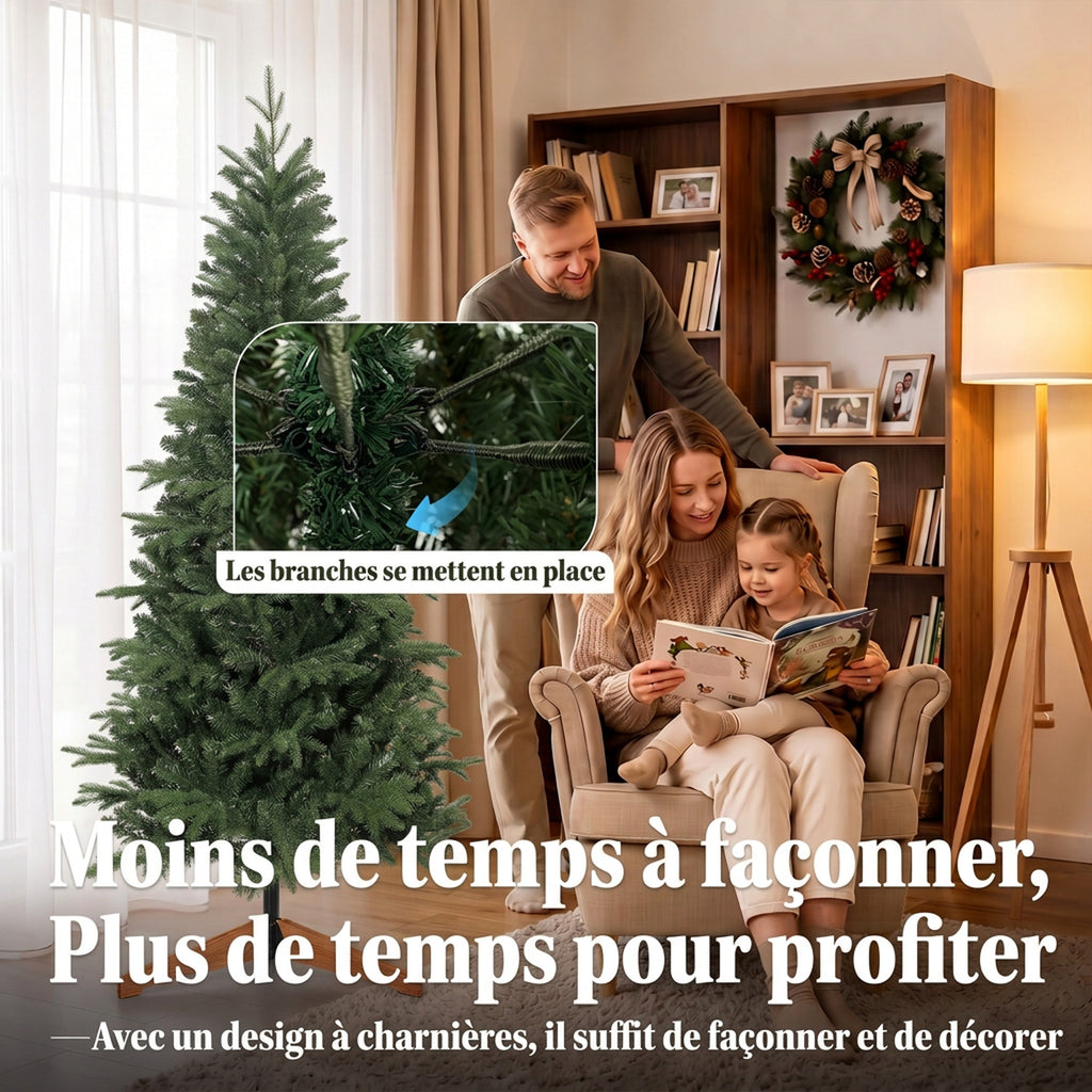 Sapin de Noël Artificiel 180 cm, Arbre de Noël, 1162 Branches Articulées en PE et PVC Ignifuge, Support en Bois Pliable-5