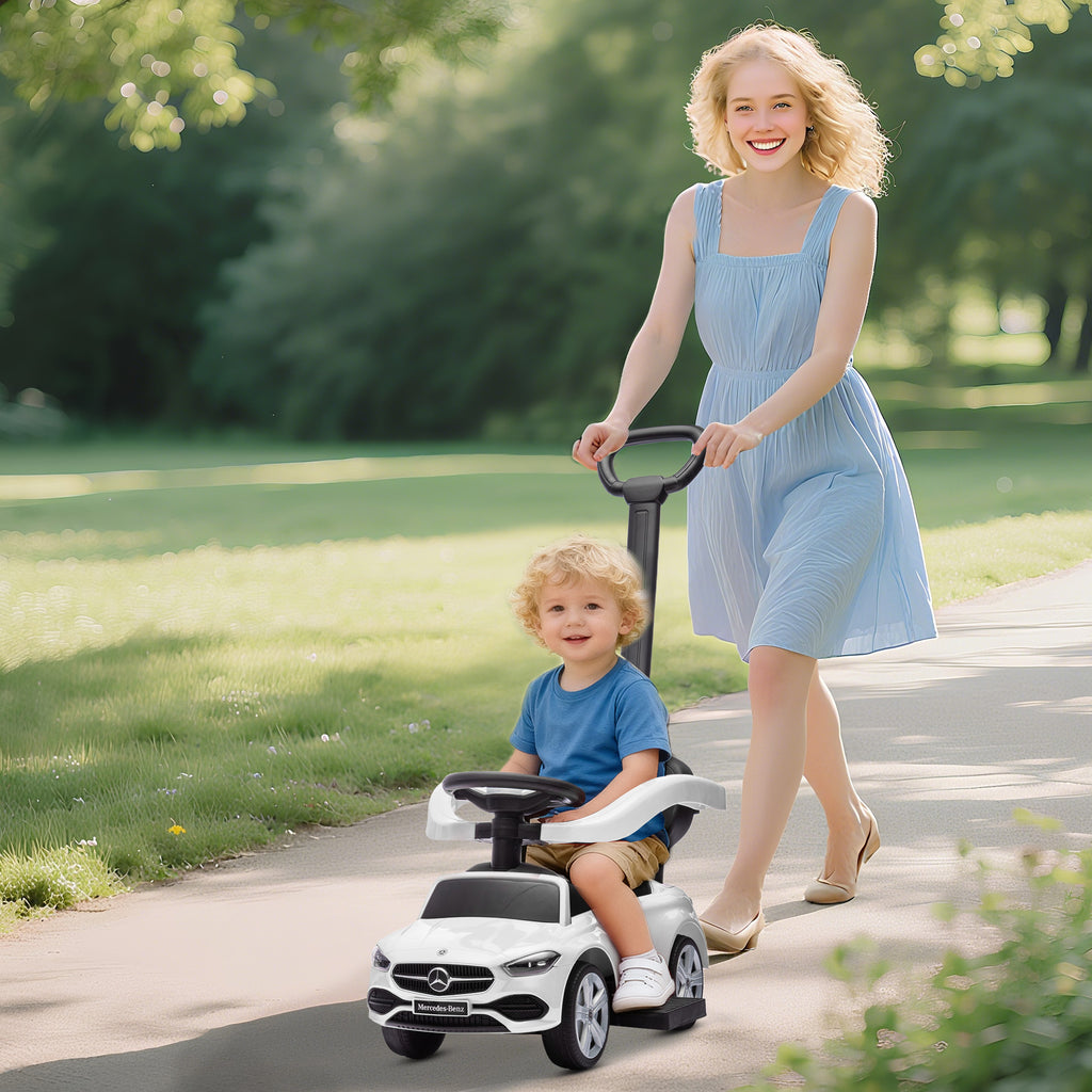 Porteur Enfants Mercedes-Benz sous Licence, Porteur Voiture à Pousser avec Poignée Amovible, 91 x 40 x 83 cm, Blanc-1